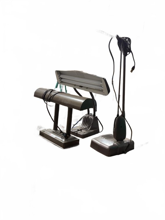 Vintage Metal Desk Lamp and Two Fluorescent Work Lights