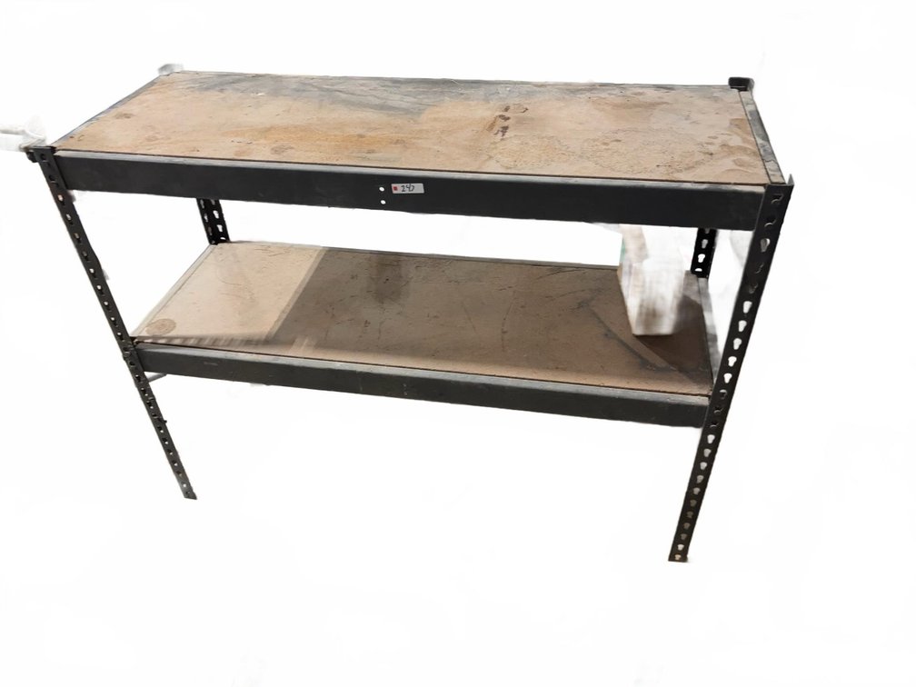 Metal Frame Utility Shelf With Two Wood Shelves, 4 Ft x 18 In x 36 In
