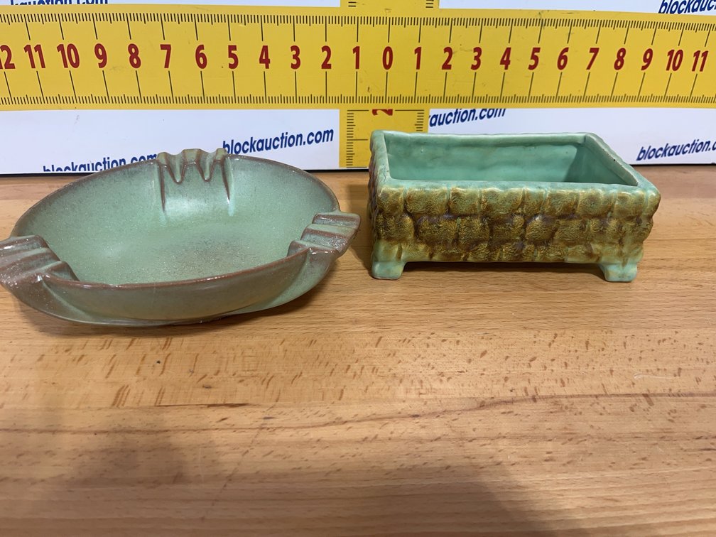 Frankoma 458 Ashtray and Roadrunner Pottery Planter, Glazed Ceramic