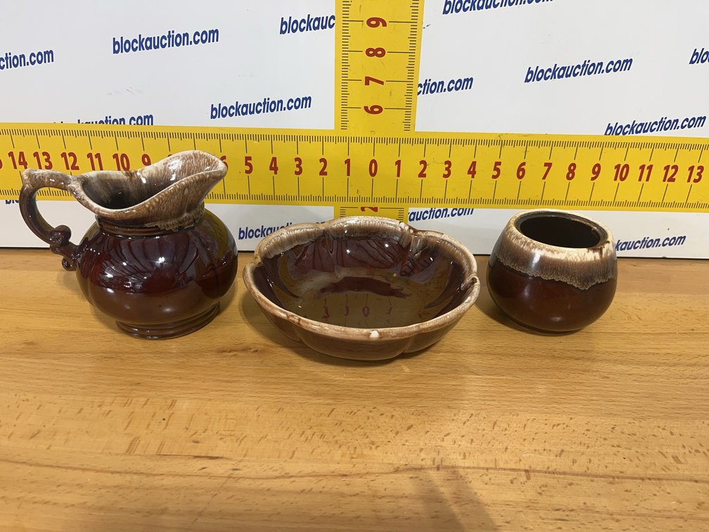 McCoy USA Pottery Creamer, Sugar Bowl, and Scalloped Bowl Set
