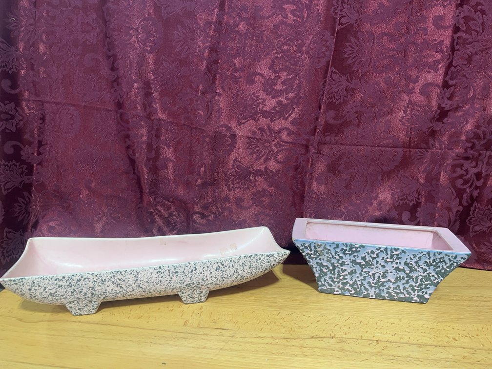 McCoy USA Pottery Console Planters Pink and Gray Speckle Glaze Ceramic