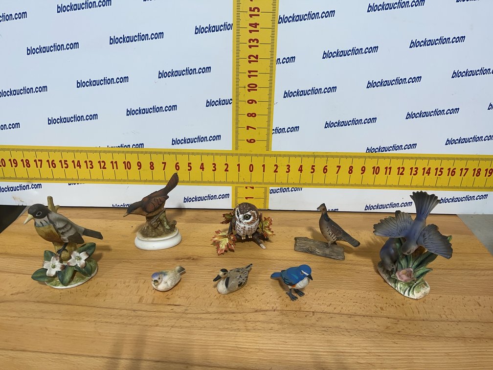 8 Bird Figurines Including Lenox, Lefton, Chickadee, and Musical Bird