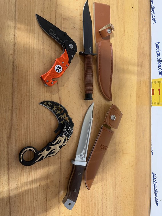 4 Knives: Buck Fixed Blade, Karambit, Survival, E.M.S. Folding Knife