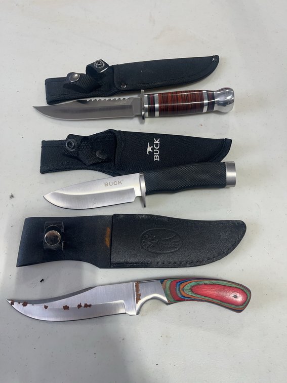 3 Fixed Blade Knives: Buck, Survival Knife, Custom With Sheaths