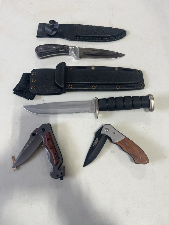 Knife Lot: SOG Flashback, Defender Xtreme, Mossy, Defender Folder, Mixed Fixed Blade