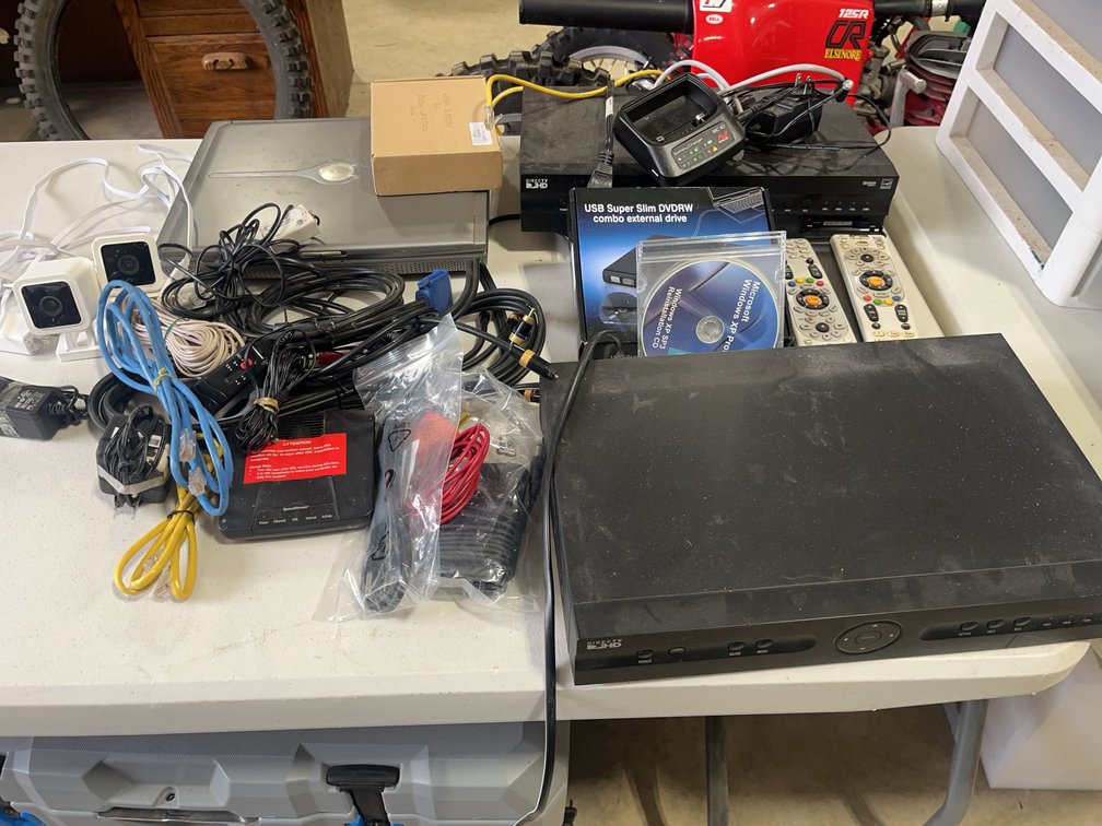 Electronics Lot: DIRECTV HD Receiver, Dell Laptop, CCTV Cameras, Cables, DVD RW Drive