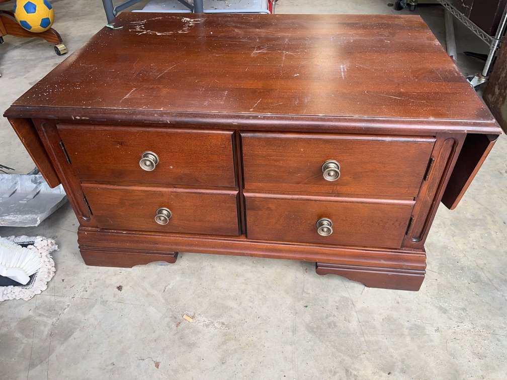 Wood Storage Chest with Faux Drawer Front, 18 in. Tall, 35 in. Wide, Expands to 48 in. with Leaves