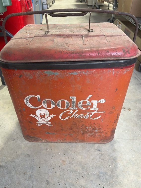 Metal Cooler Chest with Handle, Orange, Vintage Style, Insulated Liner