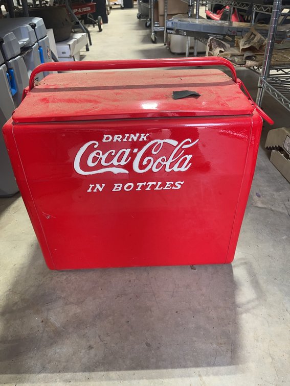Coca-Cola Red Metal Cooler with Handle and Hinged Lid