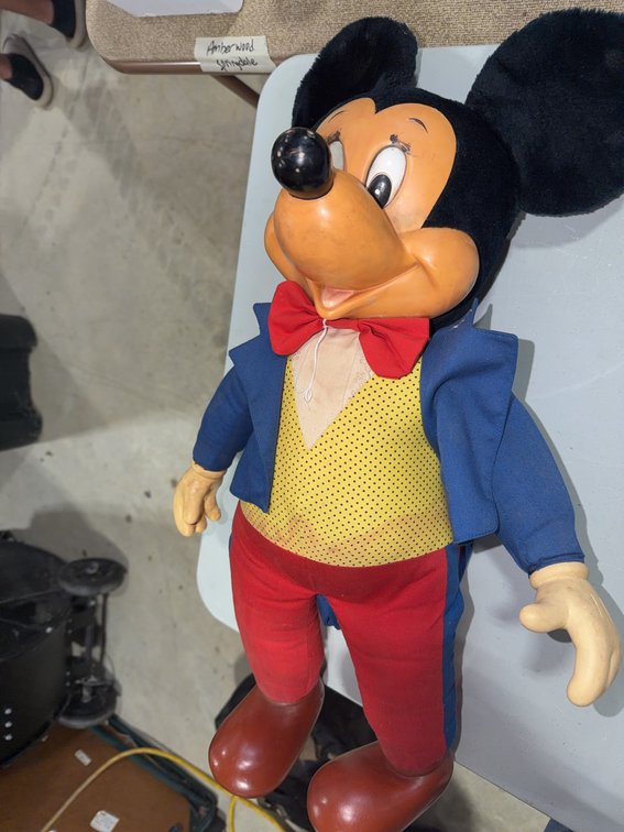 Large Mickey Mouse Plush Figure With Blue Jacket, Yellow Vest, Red Pants, And Bow Tie