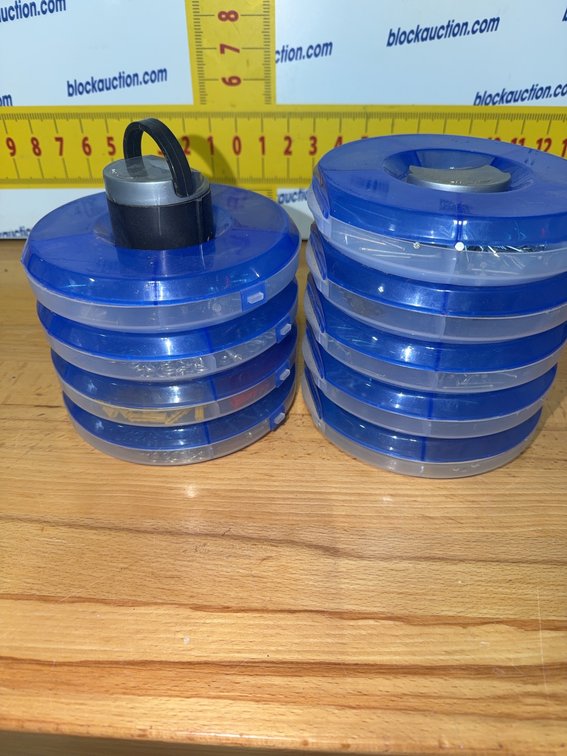 Blue Plastic Bolt and Screw Organizers, Stackable Discs With Carry Handle, Qty 8