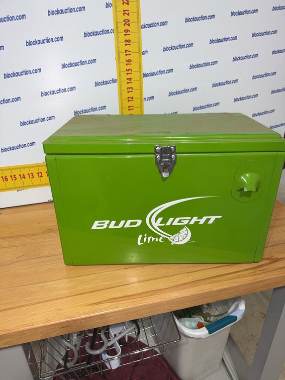 Bud Light Lime Green Metal Cooler with Handle and Latch, Approx. 17x10x10 In.