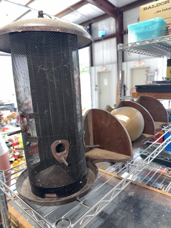 Metal Mesh Tube Bird Feeder and Wooden Desk Organizer Shelf with Football Decor