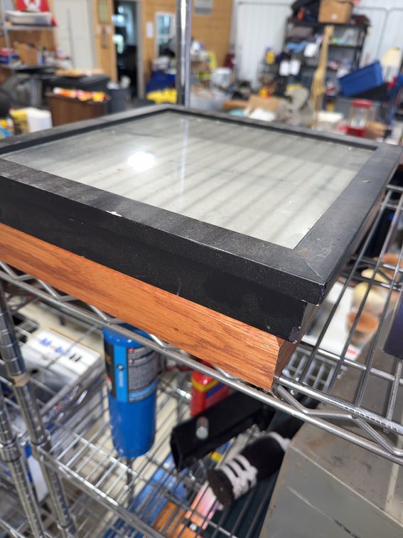 2 Wooden Display Cases with Glass Tops, Black and Oak Finish, 12x16 Inches