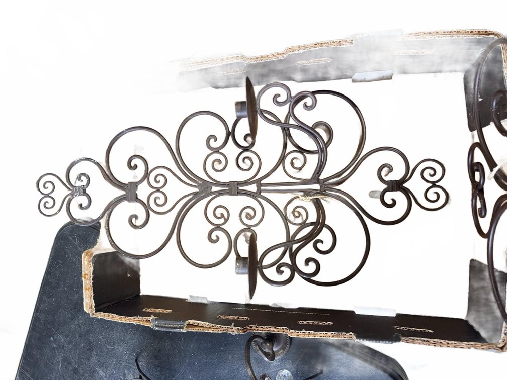Ornate Wrought Iron Wall Candle Sconce With Scroll Design, Four Holders