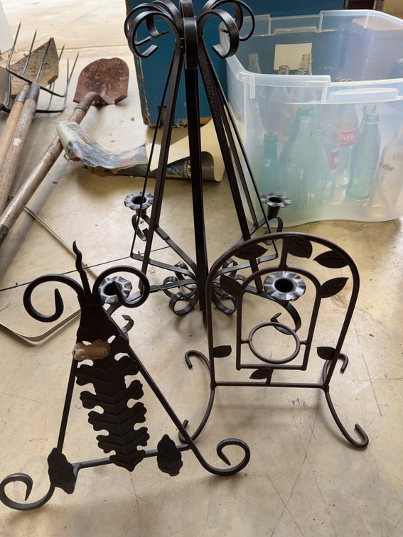 3 Decorative Wrought Iron Candle Holders and Easels