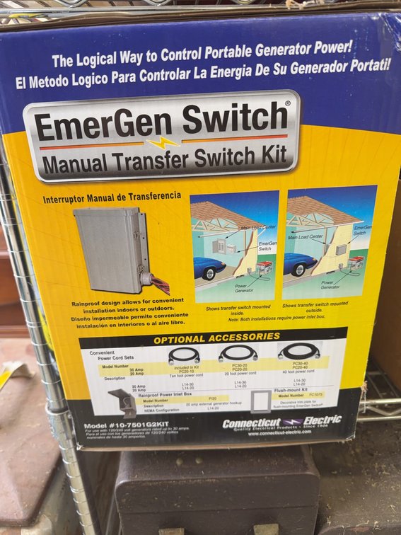 EmerGen Switch Manual Transfer Switch Kit Model 19-7501G3KIT, 30A 10 Circuit