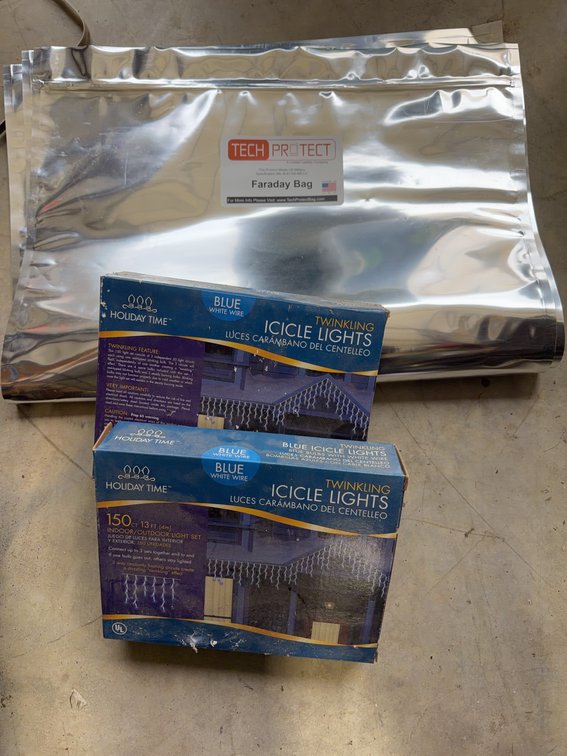 Tech Protect Faraday Bag, 2 Holiday Time 150ct Blue Twinkling Icicle Lights, Indoor/Outdoor