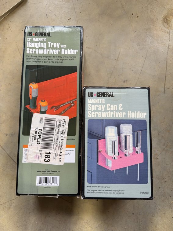 US General Magnetic Hanging Tray and Spray Can & Screwdriver Holder Lot