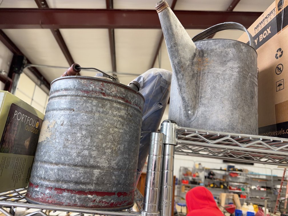 2 Galvanized Metal Watering Can and Pail with Wood Handle
