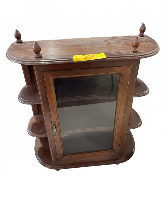 Wall-Mount Wooden Curio Cabinet With Glass Door And Side Shelves
