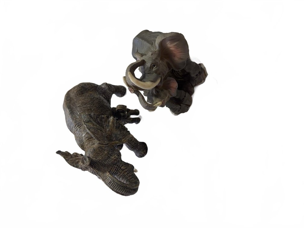 Elephant Figurines, Mixed Materials, Trunk-Up and Trunk-Down Designs