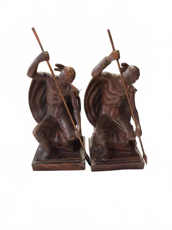 Bronze-Look Warrior Bookends with Shields and Spears