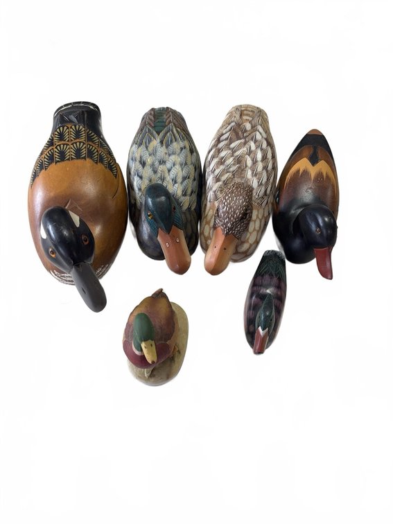 Hand-Painted Wooden Duck Decoys and Figurines, Set of 6
