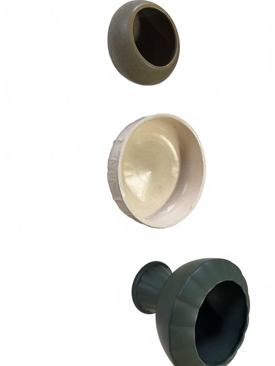 3 Mixed Material Planters and Decorative Bowls, Various Shapes and Colors