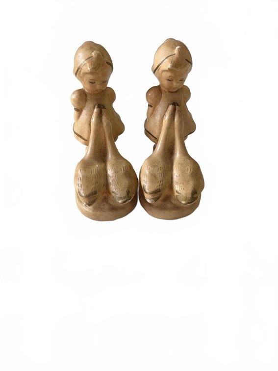Boy and Girl Figurines with Geese, Painted Ceramic, 5 in Tall