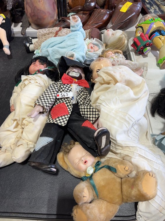 Porcelain and Cloth Dolls, Plush and Plastic, 7 Pieces