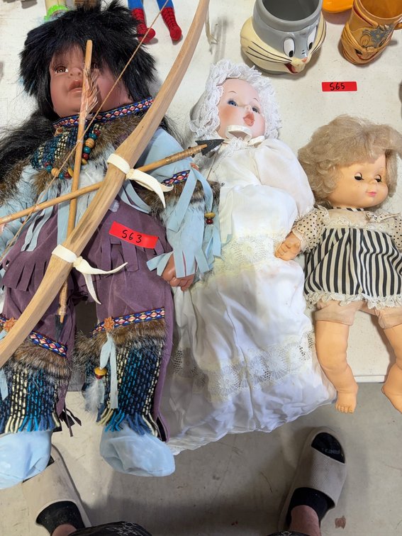 3 Dolls Including Native American Style Doll with Bow and Arrow
