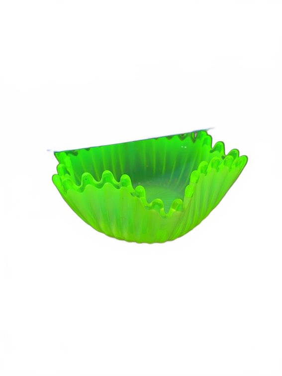 Uranium Glass Ruffled Edge Bowl Square Panel, Glows Under UV Light