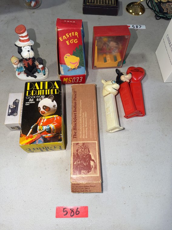 Collectibles: PEZ Dispensers, Clockwork Toys, Figurines, Pencils, Easter Egg