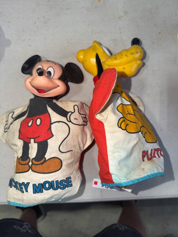 Walt Disney Mickey Mouse and Pluto Hand Puppets, Cloth and Plastic, Tagged