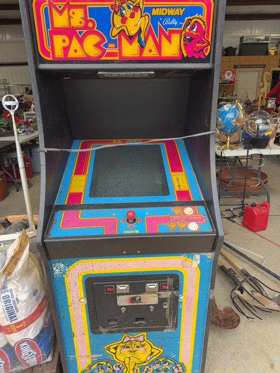 Ms. Pac-Man Arcade Game Cabinet by Midway, Untested, Classic Coin-Op 1980s Decor