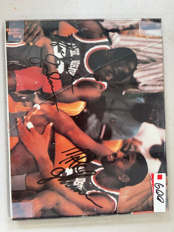 Signed Michael Jordan and Magic Johnson Basketball Poster