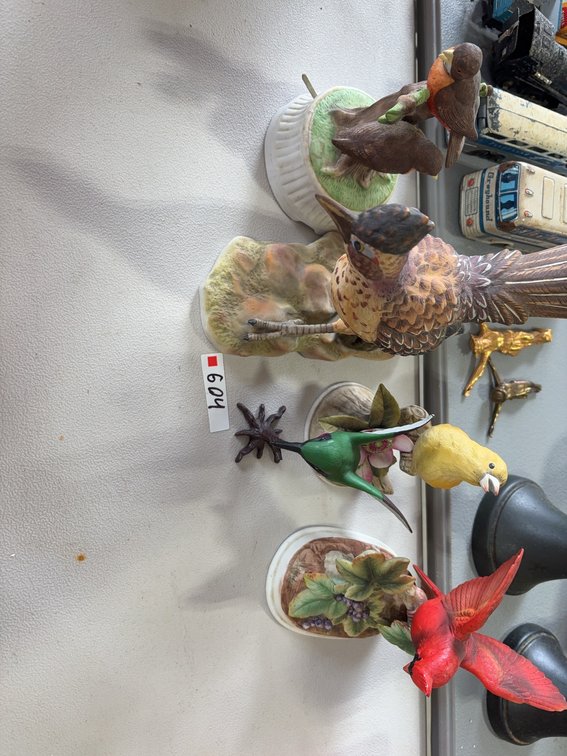Mini Bird Statues, Painted Ceramic and Resin Figurines, Mixed Species, Lot of 5