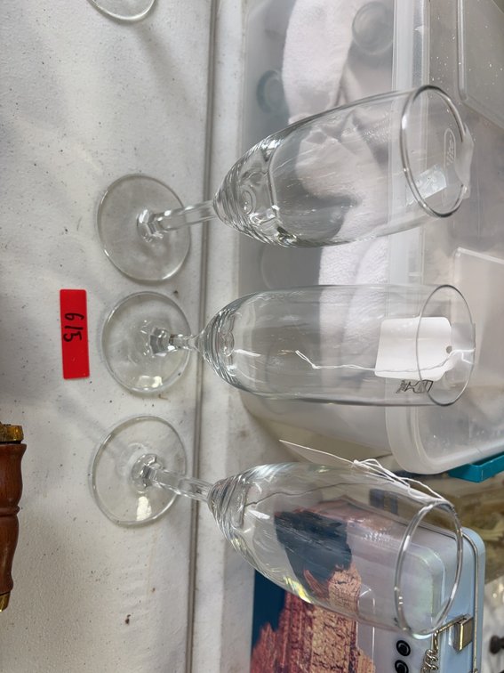 3 Clear Glass Champagne Flutes, Stemware, 8-9 Inches Tall