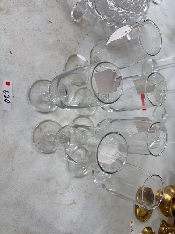 6 Clear Glass Champagne Flutes, Straight Bowl, Stemmed, 6.5 to 7 Inches Tall