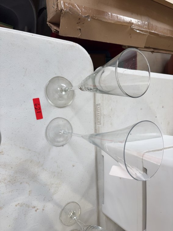 2 Clear Glass Champagne Flutes Assorted Heights