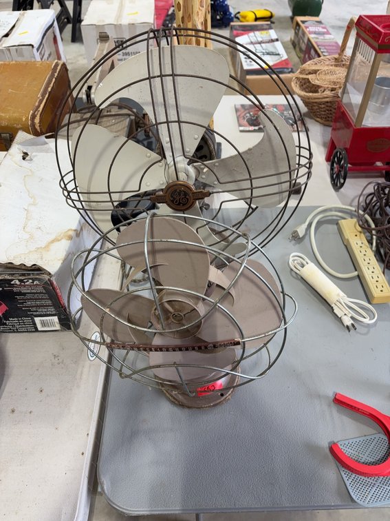 General Electric and Westinghouse Metal Electric Desk Fans With Wire Guards