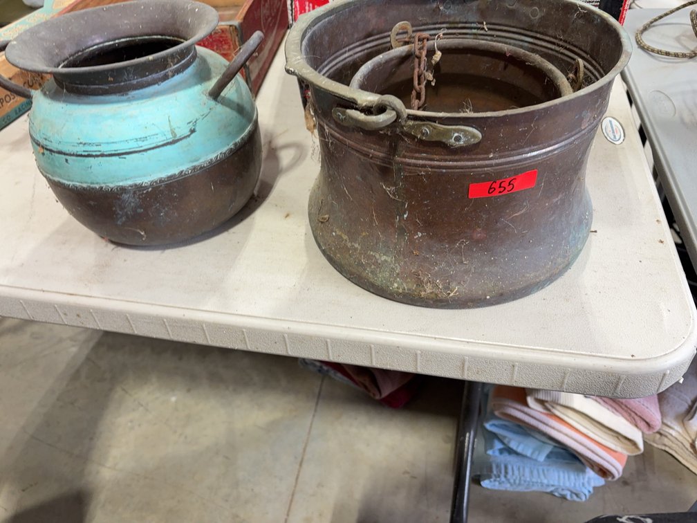 3 Cast Metal Cauldrons and Pots with Chains and Handles