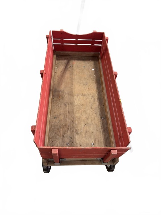 Radio Flyer Red Wooden Wagon with Steel Frame and White Wheels