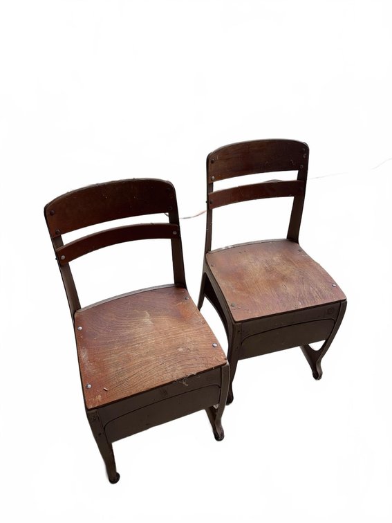 Vintage Metal and Wood Classroom Desks with Storage Compartments