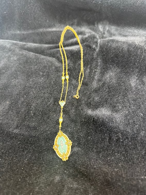 14K Yellow Gold Guilloche Enamel and Diamond Necklace