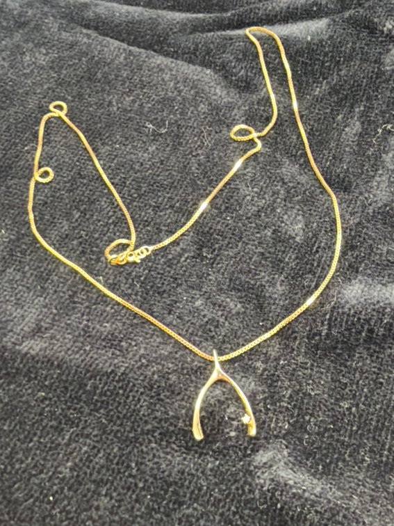 14K Yellow Gold Diamond Wishbone Pendant Necklace