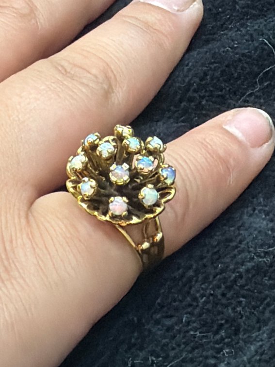 0.48 CTW Cabochon Opal 14K Yellow Gold Blossom Ring