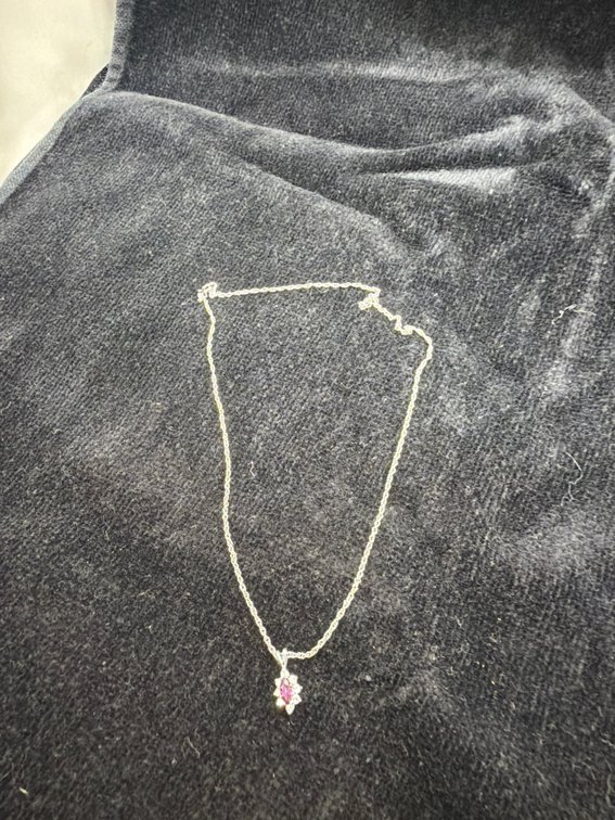 14K White Gold Pink Sapphire and Diamond Pendant Necklace