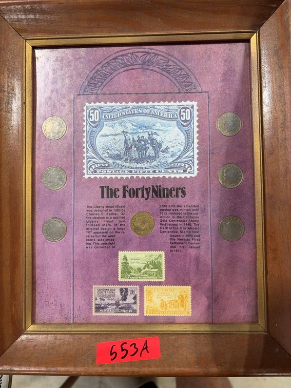 Framed The FortyNiners Liberty Head Nickels & US Postage Stamps Display